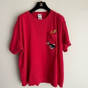 Vtg 90s Warner Bros Looney Tunes tweety Sylvester oversized pocket tee red XL